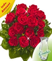 Individual red roses with vase