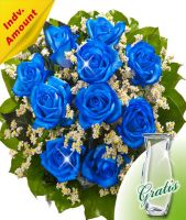 Individual blue roses with vase