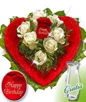 Rose Bouquet "Happy Birthday" with vase