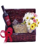 Fragrant Mini Flowers Arrangement and Brazilian Wine in a Box