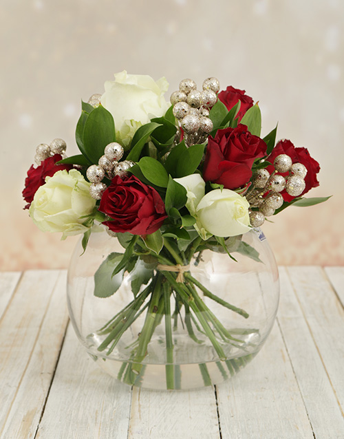Red and White Christmas Rose Bowl