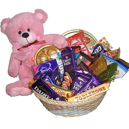 Teddys Love for Chocolates Full of Basket