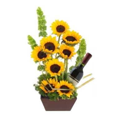 EIGHT SUNFLOWERS AND WINE