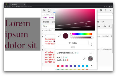 Contrast ratio in the color picker tool