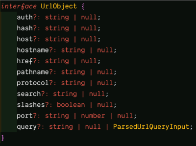 A screenshot of the inspected <code>UrlObject</code> in VSCode