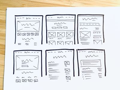 Multiple versions of a homepage layout.