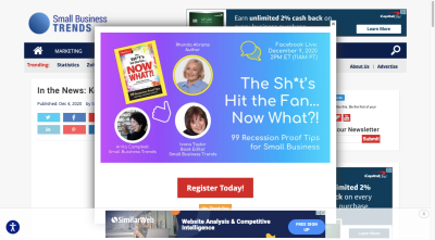 Small Business Trends website pop-up ‘The Sh#t’s Hit the Fan… Now What?!’ webinar promotion