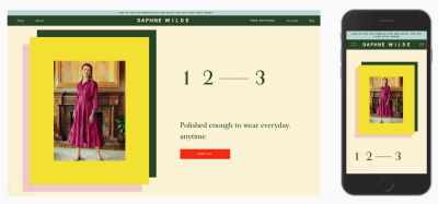 An example of a carousel using non-conventional sliding numbers on Daphne Wilde’s website in April 2022