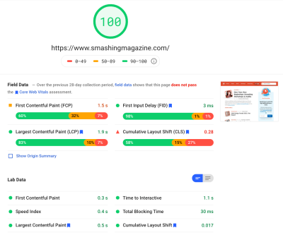 Lighthouse score on desktop shows between 90 and 100