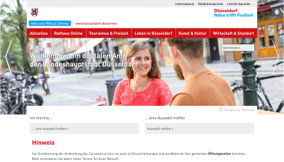 The City of Duesseldorf website uses shortcuts within the navigation at the top