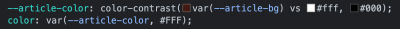 CSS styles in Chrome DevTools showcasing how unsupported browsers interpret the color-contrast function