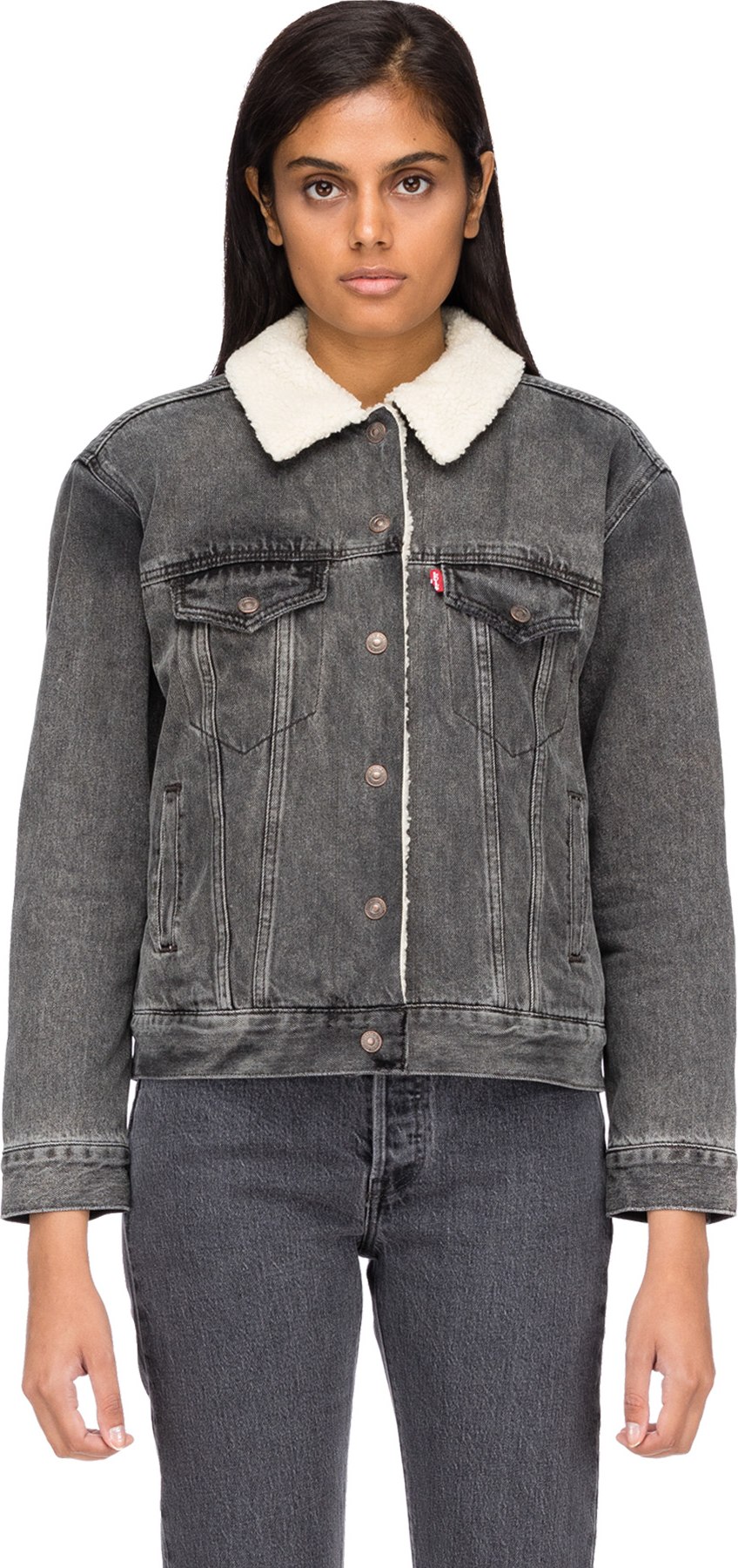 levi's ex boyfriend sherpa trucker jacket black