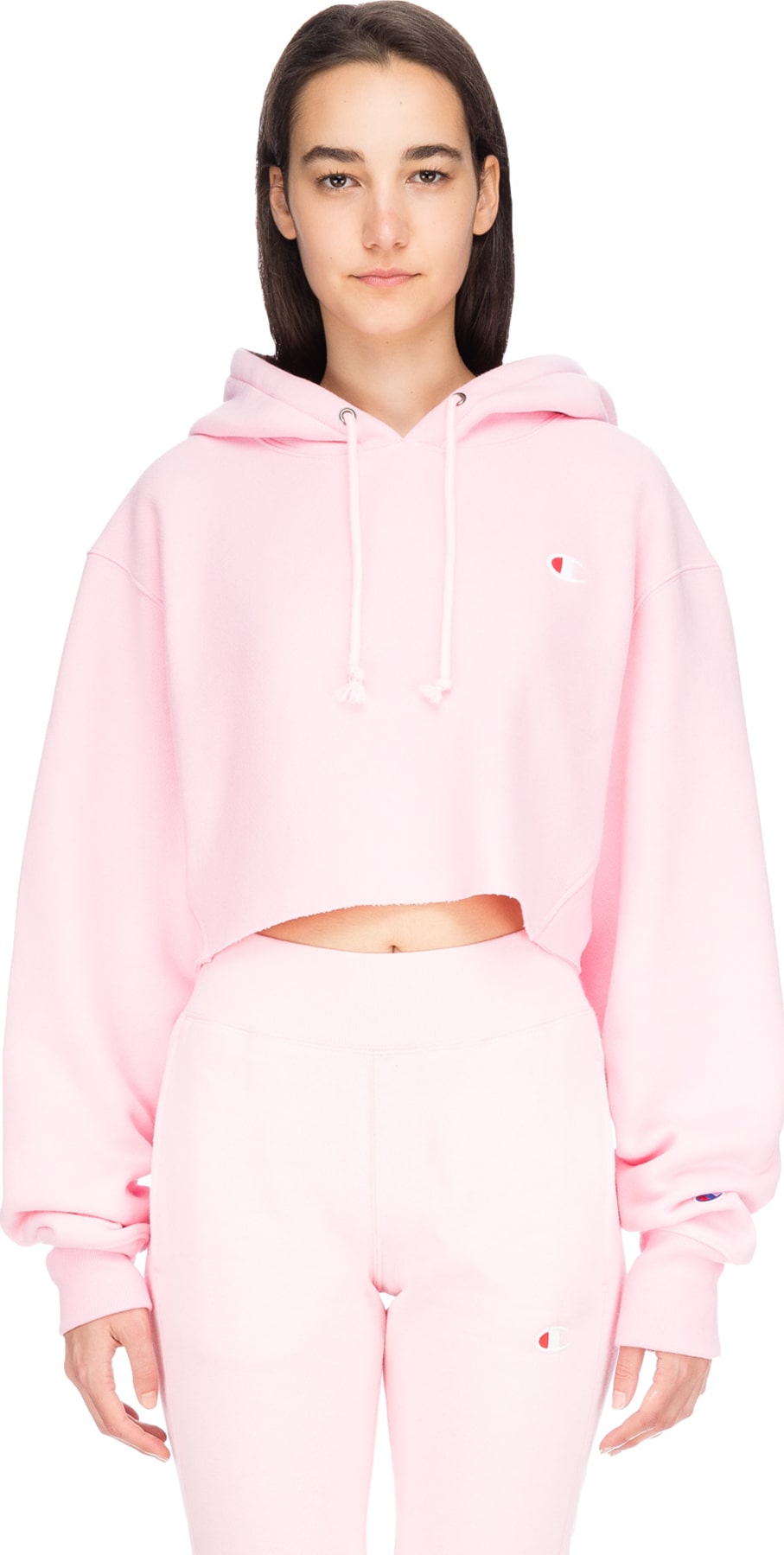 champion reverse weave pink crop hoodie