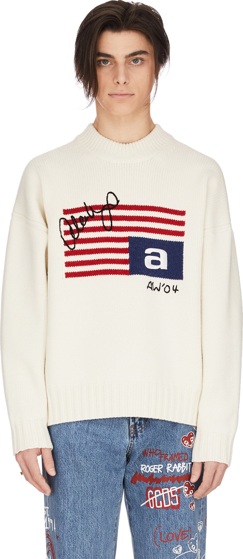 Logo Flag Crew Neck Knit Pullover 