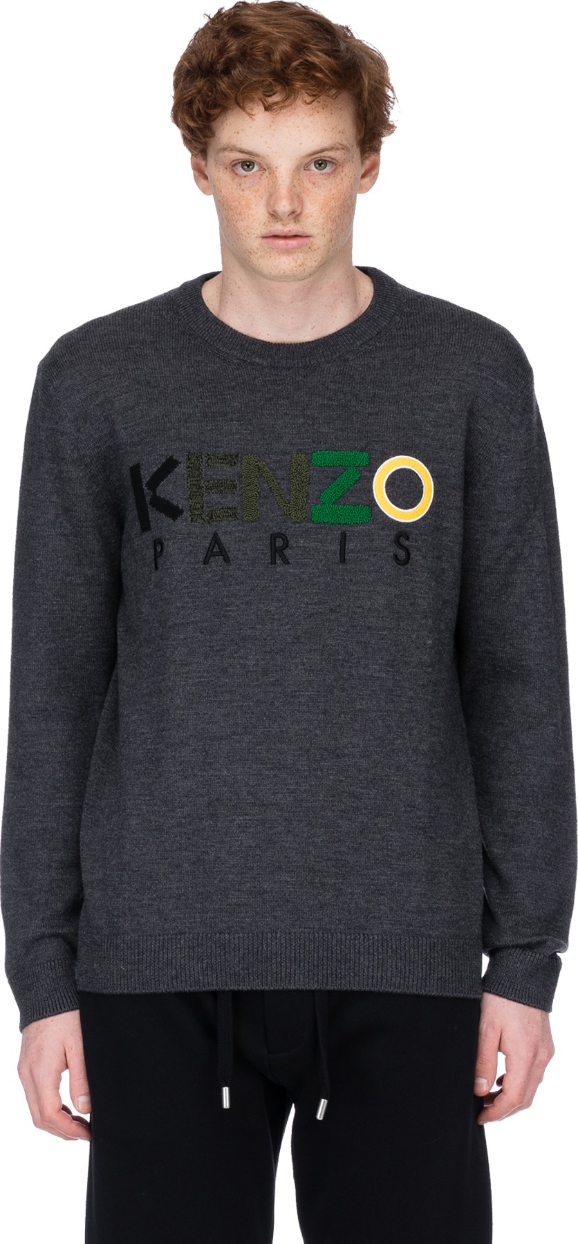 Kenzo: Logo Wool Knit Pullover - Dark Grey | influenceu