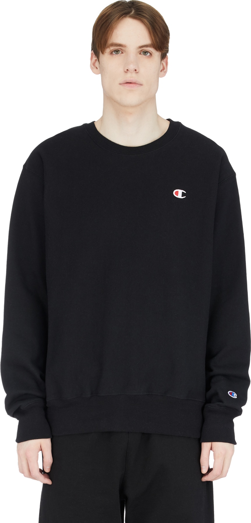 Champion: Reverse Weave Crew Neck Pullover - Black | influenceu