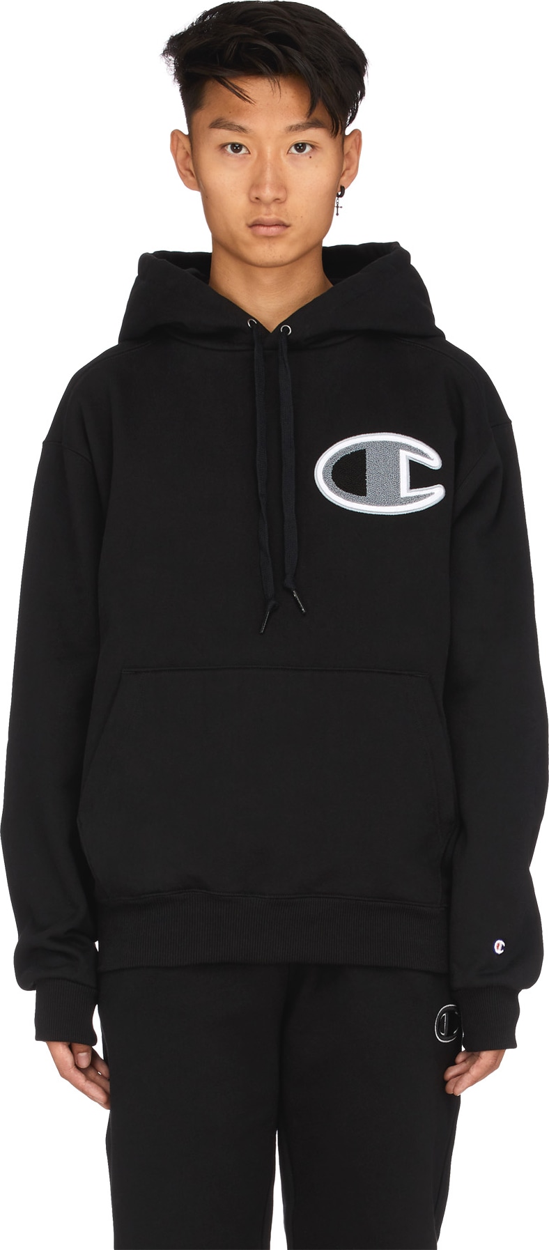 Champion super fleece black hoodie Clearance