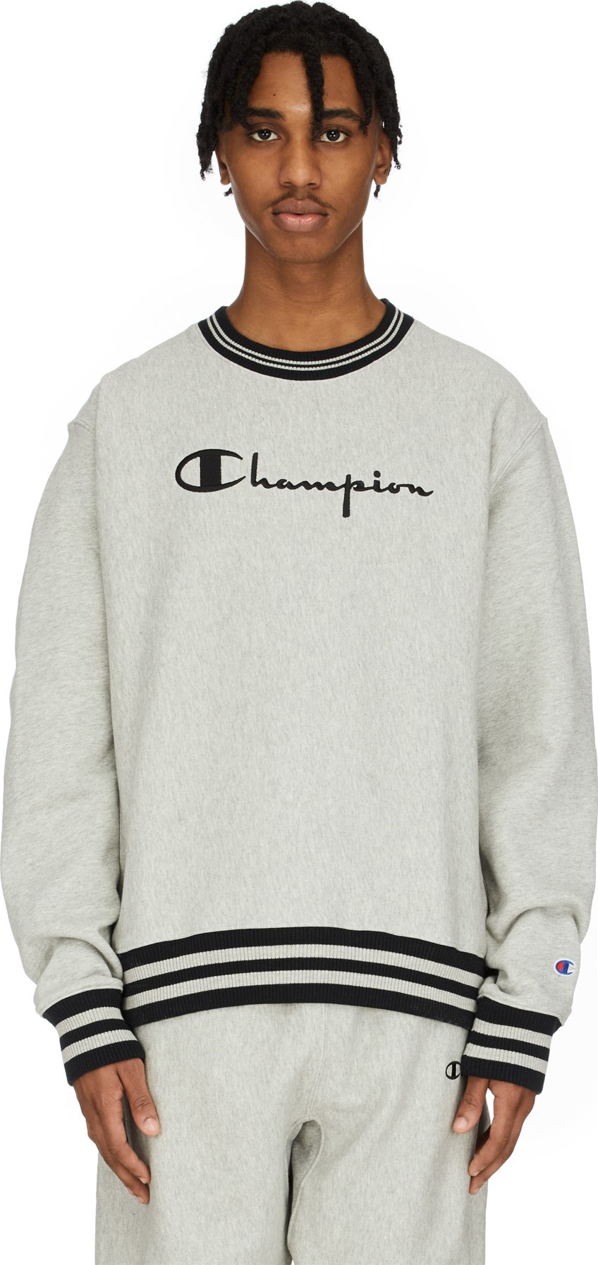 champion reverse weave yarn dye trim crew neck sweatshirt