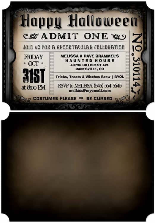 vintage Halloween Party Brown Ticket invitation by Julie Alvarez Designs