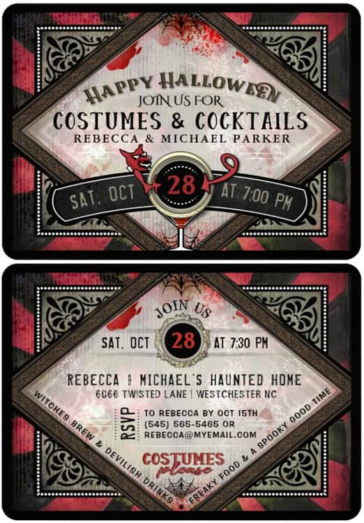 Devlish Costumes & Cocktails Halloween Party Invitation