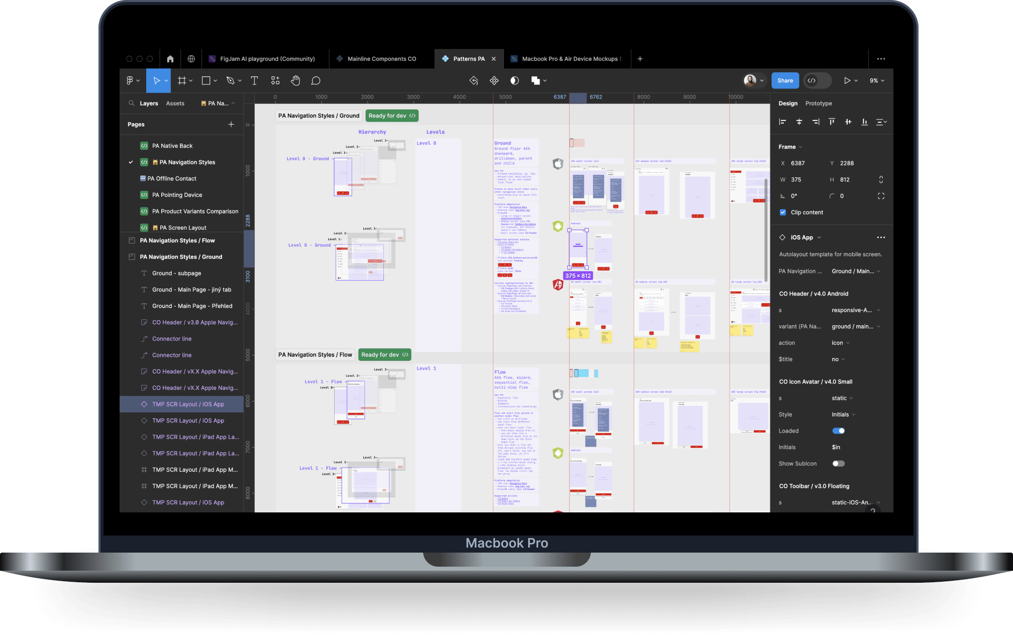 Mockup of laptop showin Figma editor mode UI with one example pattern