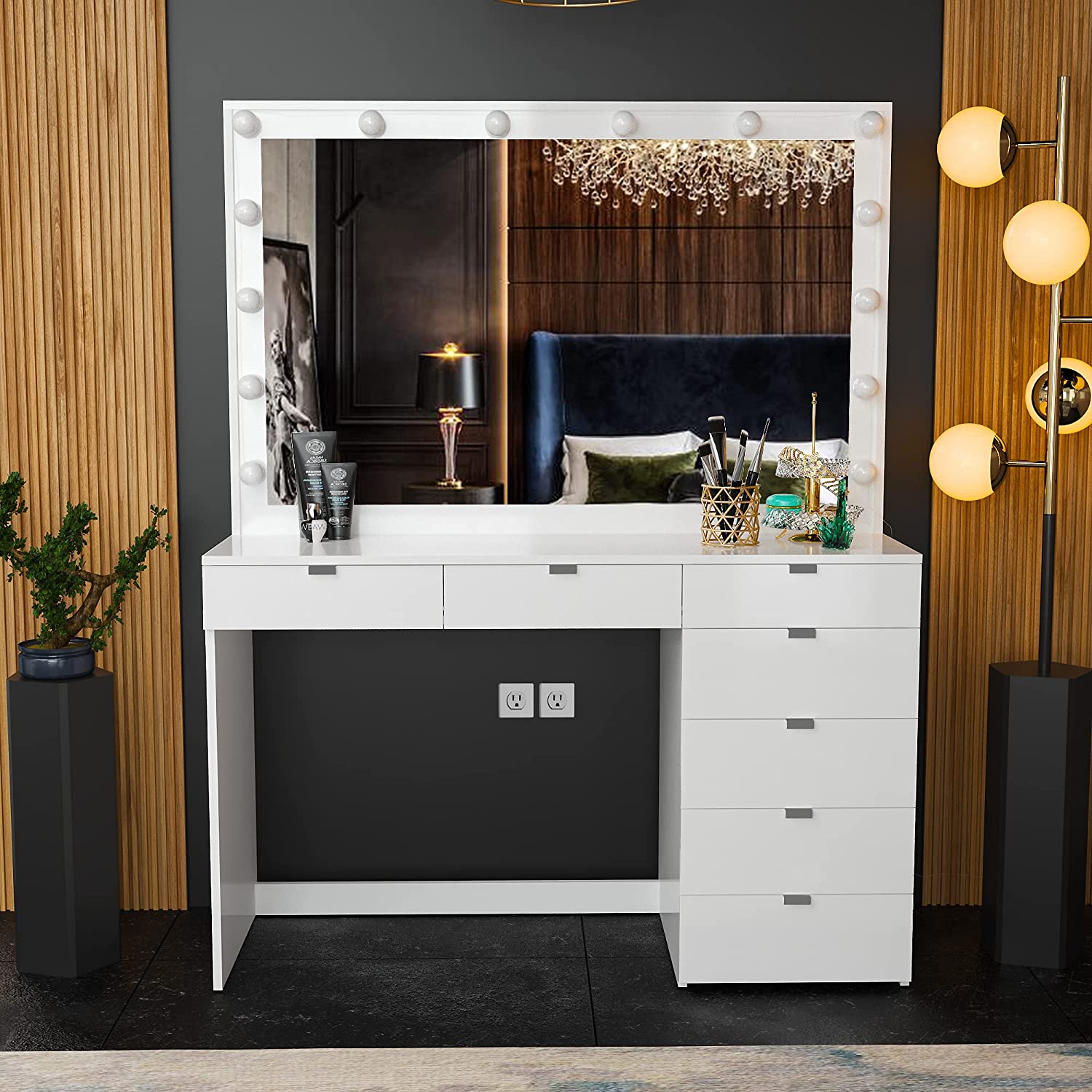 modern dressing table accessories JASIWAY Modern Dressing Table with Sintered Stone Top and Spacious Drawers