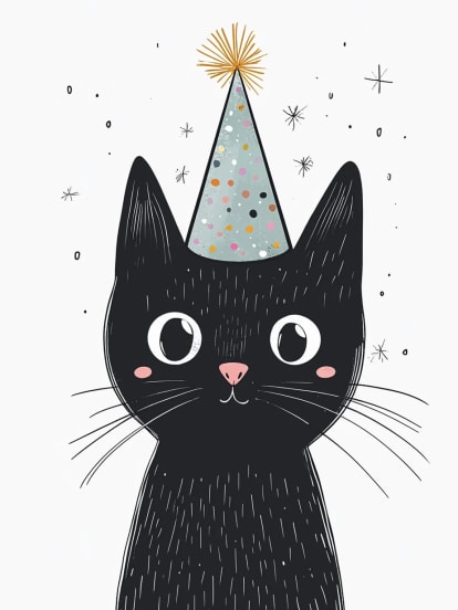 Parti Şapkalı Kedi Card Design
