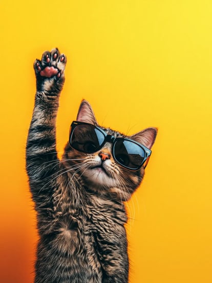 Güneş Gözlüklü El Sallayan Kedi 2 Card Design