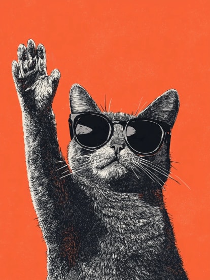 Cat Sunglasses Waving Card Design
