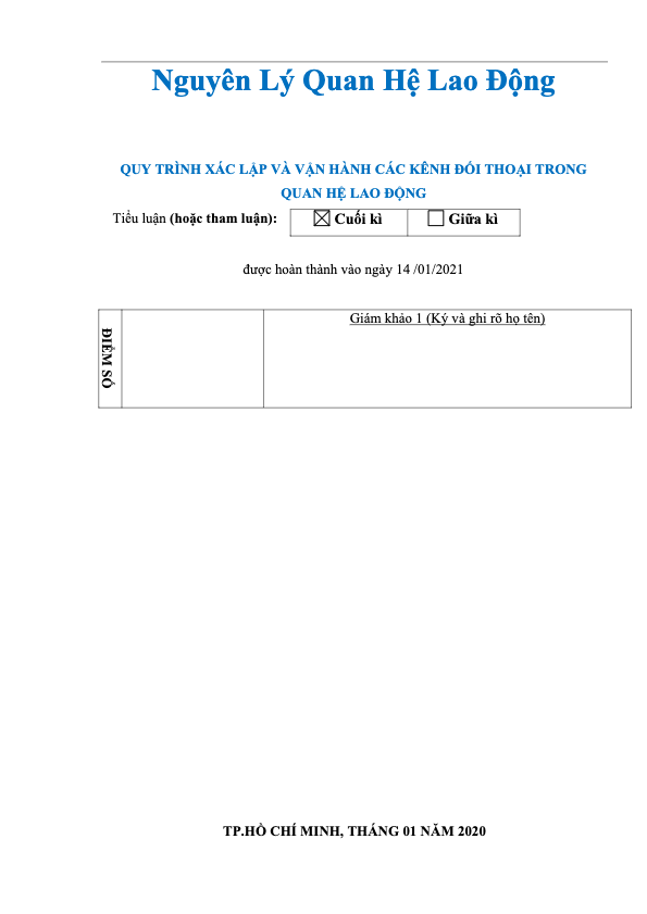 QUY TRÌNH xác lập và vận HÀNH các KÊNH đối THOẠI TRONG QUAN hệ LAO ĐỘNG