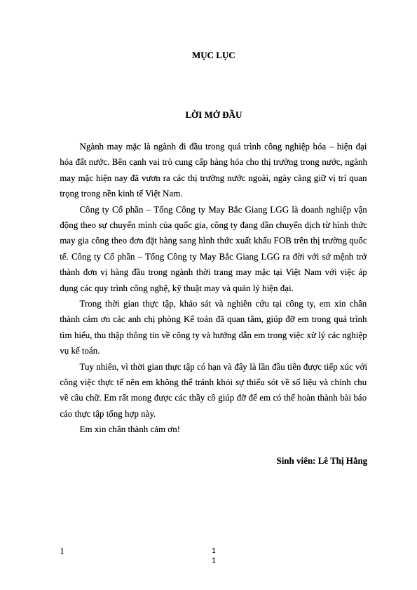 Báo cáo thực tập Khoa Kế toán tại Công ty cổ phần – tổng công ty may bắc giang LGG