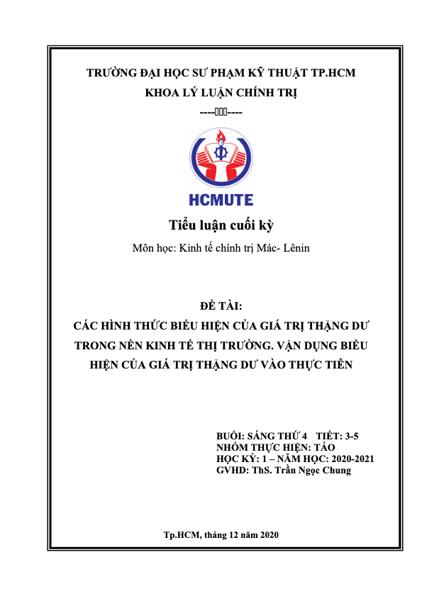 Các hình thức biểu hiện của giá trị thặng dư trong nền kinh tế thị trường vận dụng biểu hiện của giá trị thặng dư vào thực tiễn