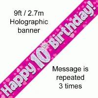 Pink Numbered Birthday 9ft/2.7m Holographic Banner