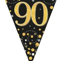 Party Bunting Sparkling Fizz Numbers Black & Gold 11 Flags 3.9m