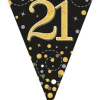 Party Bunting Sparkling Fizz Numbers Black & Gold 11 Flags 3.9m