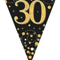 Party Bunting Sparkling Fizz Numbers Black & Gold 11 Flags 3.9m