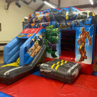 Superhero Themed Bouncy Castle With Front Slide