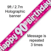Pink Numbered Birthday 9ft/2.7m Holographic Banner