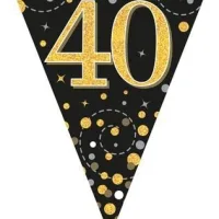 Party Bunting Sparkling Fizz Numbers Black & Gold 11 Flags 3.9m