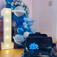 Led Numbers With Balloon Arch And Party Decor Backdrops