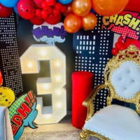 Led Numbers With Balloon Arch And Party Decor Backdrops