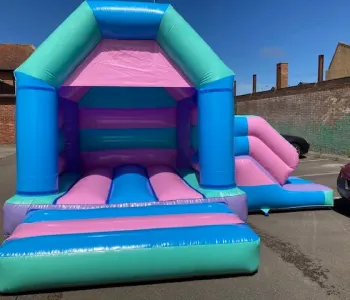 14 X17 A Frame Pink Green And Blue Slide Bounce Combi Castle