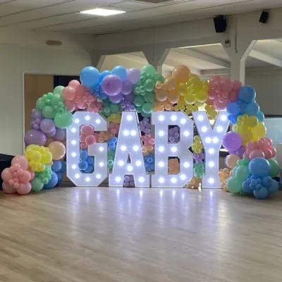 Light Up Led Letters And A Colourful Balloon Arch For A Baby Shower In Gravesend By Deluxe Flower Walls
