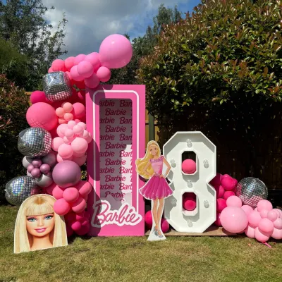 Barbie Display To Hire In Including Led Number, Barbie Box And Pink Balloons