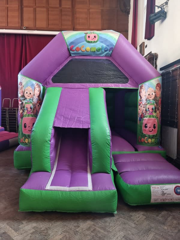 Purple And Green Castle Inflatable and Soft Play Hire Redcar