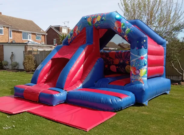 Blue Red Balloon Party Front Slide Bouncy Castle