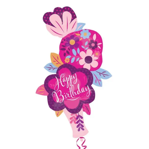 41 Inch Dainty Floral Vase Happy Birthday Foil Supershape