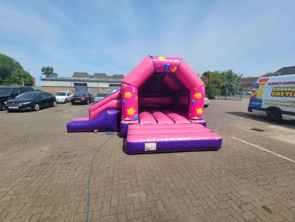Lets Party Pink And Purple Disco Side Slide Combi Bouncy Castle