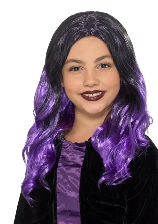 Kids Witch Wig Black And Purple