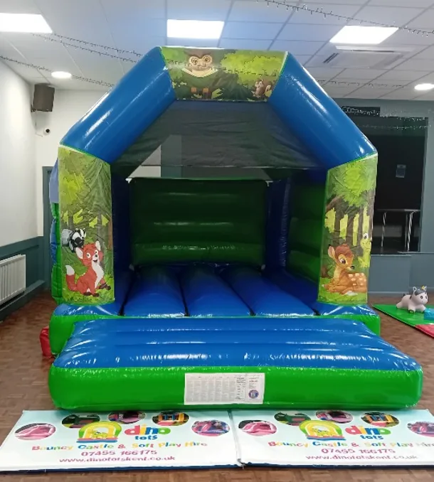 Green Blue Bouncy Castle 11x15 Woodland Animals Theme